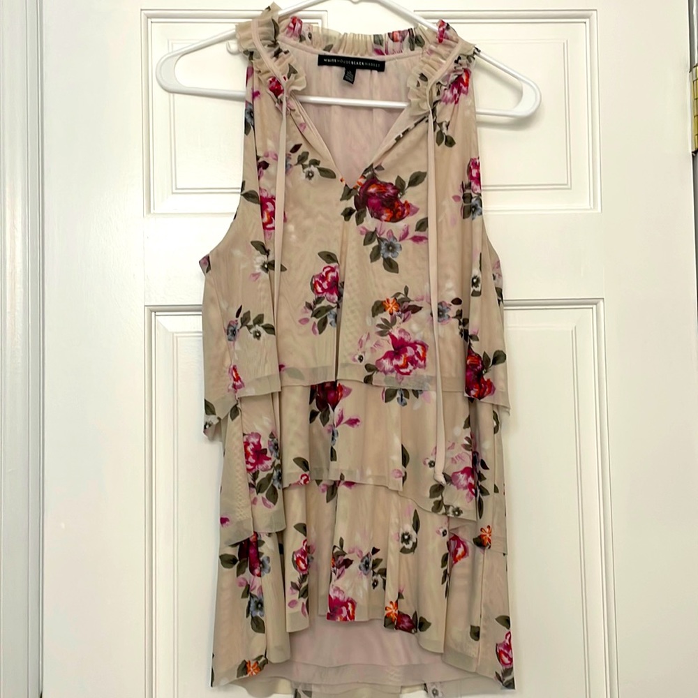 WHBM beige floral sleeveless top size small.
